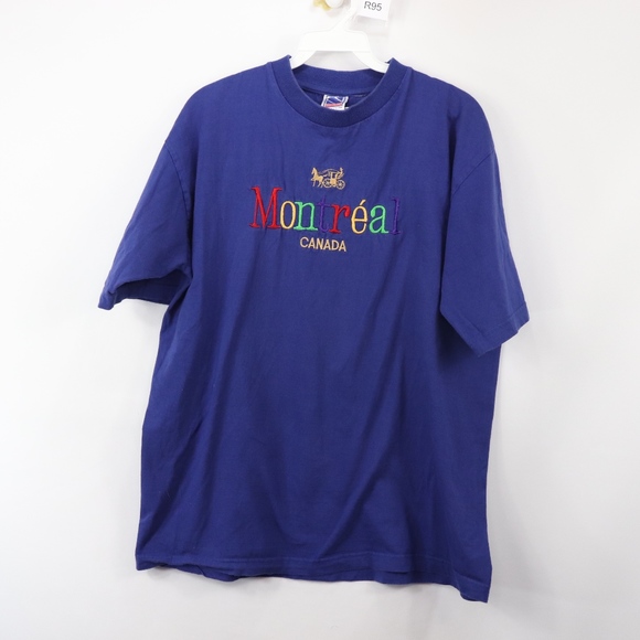 Vintage Other - 90s Mens Large Montreal Short Sleeve T Shirt Blue